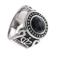 Edelstahlring - mit Schwarzglas Kronen Verzierung 60 (19,1 Ø) 09 US