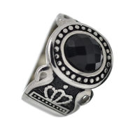 Edelstahlring - mit Schwarzglas Kronen Verzierung 60 (19,1 Ø) 09 US