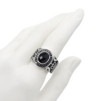 Edelstahlring - mit Schwarzglas Kronen Verzierung 60 (19,1 Ø) 09 US