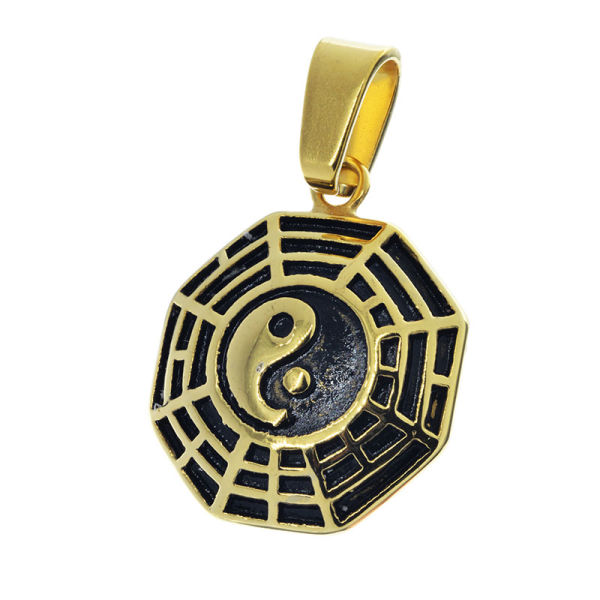 Edelstahlanhänger - Yin & Yang/ Acht Trigramme PVD Gold
