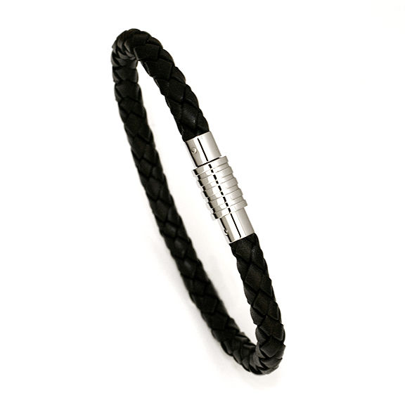 Schwarzes Lederarmband mit Edelstahlverschluss 45