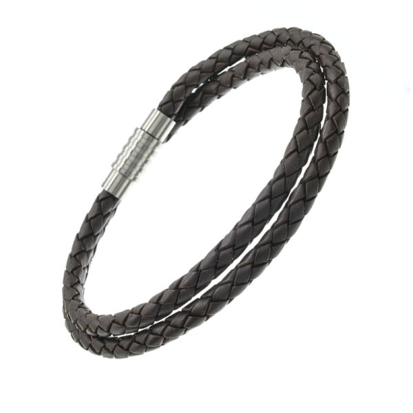 Braunes Lederarmband mit Edelstahlverschluss