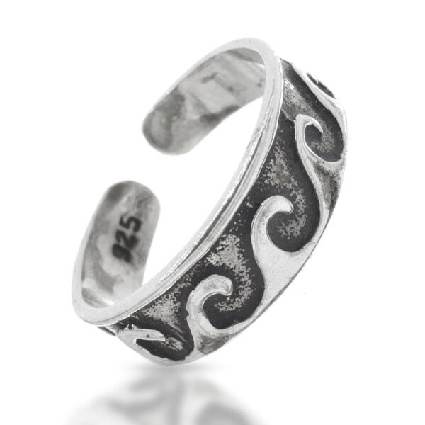 Zehenring / Kinderring aus 925er Silber mit kontrastreichem Wellenmuster