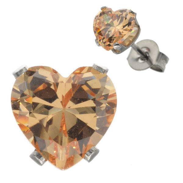 Edelstahlohrstecker Cubikzirkonia - HERZ 8mm - Light Peach