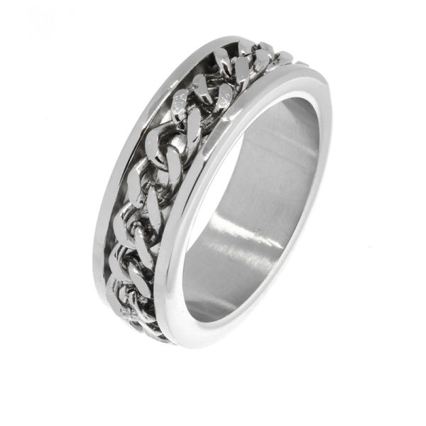 Stainless steel ring - play ring with circumferential chain "Viyan"