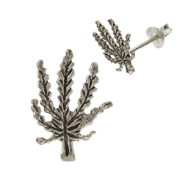 925 sterling silver stud earrings - hemp leaf