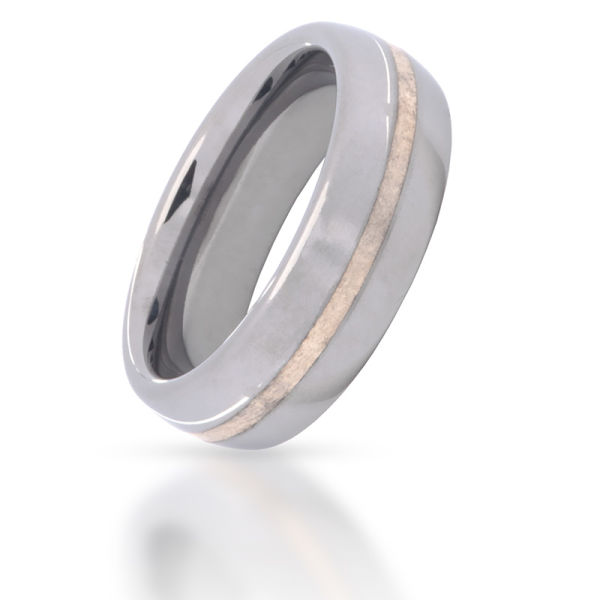 Wolfram-Ring mit Silberinlay 1 Streifen 7 mm 52 (16,6 Ø) 06 US