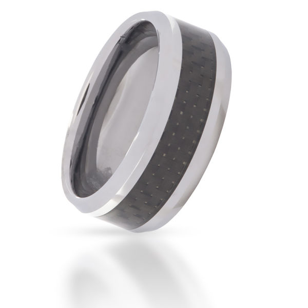 Tungsten Ring with Carbon Inlay 8mm with Edge Cut