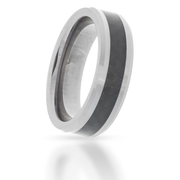 Tungsten Ring with Carbon Inlay 8mm with Edge Cut