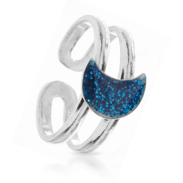 Zehenring / Kinderring aus 925er Silber mit blauer Mondsichel