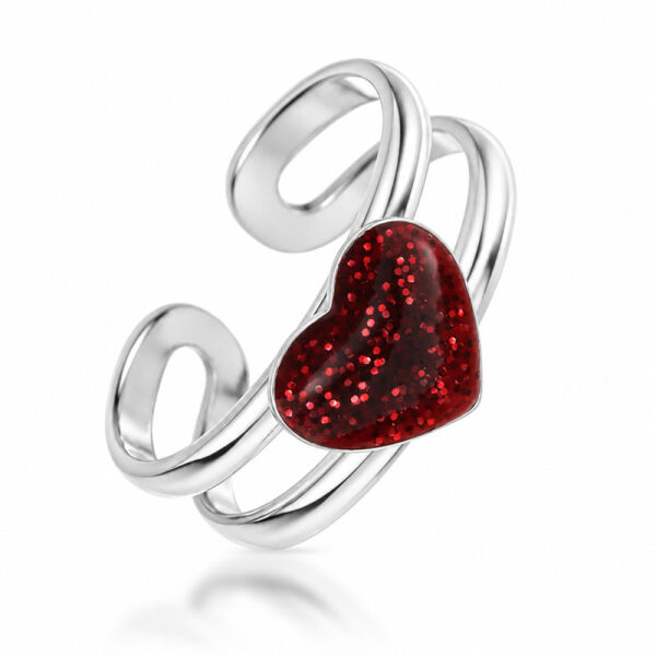 Zehenring / Kinderring aus 925er Silber mit rotem Herz