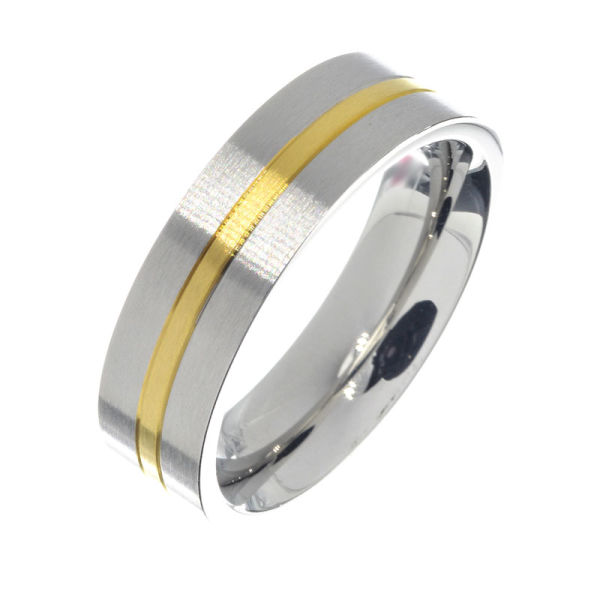 Edelstahlring - Herrenring mit goldenem Streifen