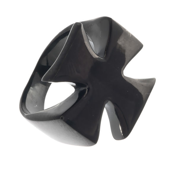Stainless Steel Iron Cross Ring - PVD-Black - 52 (16.6 Ø) 06 US