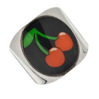 Stainless steel ring - rockabilly double cherry - 52