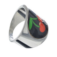 Stainless steel ring - rockabilly double cherry - 54