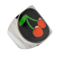 Stainless steel ring - rockabilly double cherry - 66