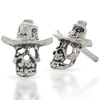 Silver ear studs - skull with cowboy hat