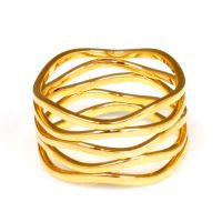 Edelstahlring - goldene Wellen