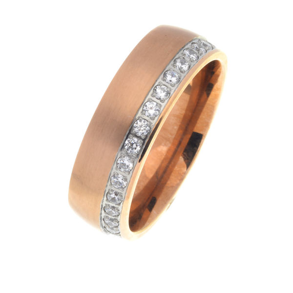 Edelstahlring - umlaufende Steinchenreihe - PVD-Rosegold matt 60 (19,1 Ø) 09 US