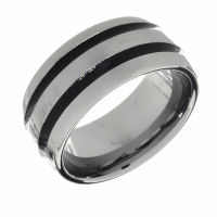 Tungsten Ring with Black Inlays of 2 Stripes - Polished and Cambered Inside, 9 mm 62 (19,7 Ø) 09 US