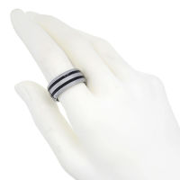 Tungsten Ring with Black Inlays of 2 Stripes - Polished and Cambered Inside, 9 mm 62 (19,7 Ø) 09 US