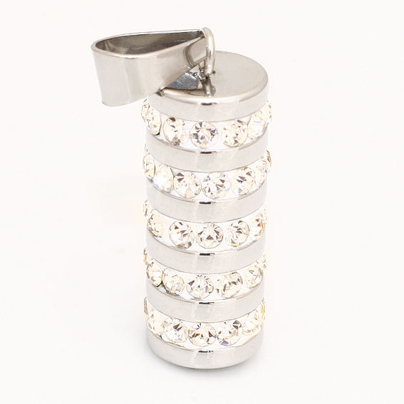 Stainless Steel Pendant with Cylinder and Stone Embellishment