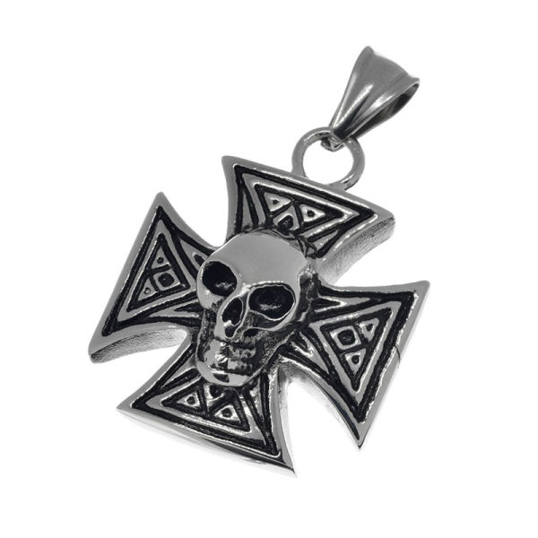 Stainless Steel Pendant - Iron Cross with Skull