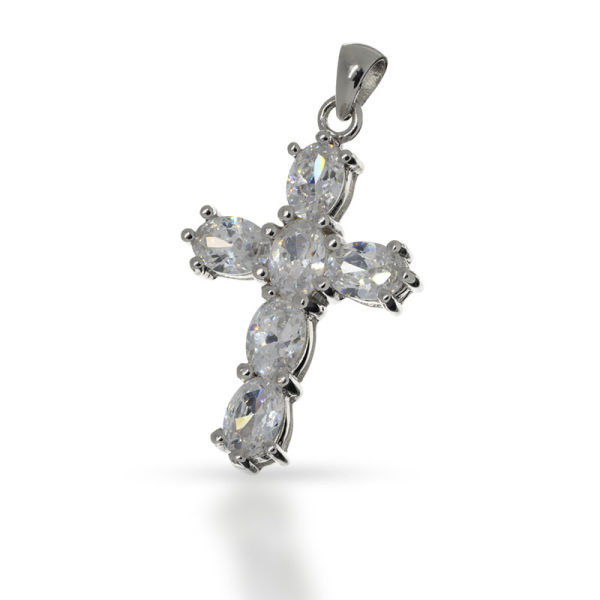 925 Sterling Silberanhänger - Kreuz mit Cubik Zirkonia Weiß "Jacky"