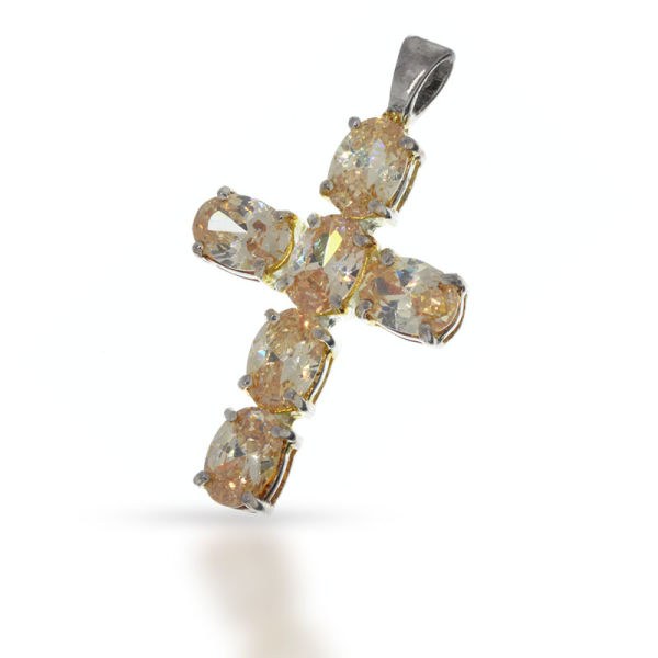 925 Sterling Silberanhänger - Kreuz mit Cubik Zirkonia Gold "Jacky"