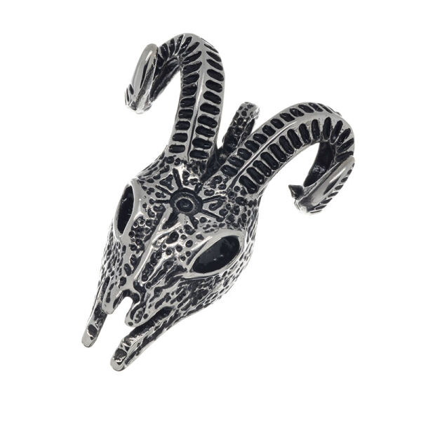 Edelstahlanhänger – Widderschädel mit fein ornamentierter Front