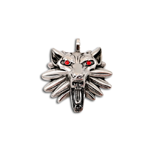 Edelstahlanhänger - Wolfskopf mit roten Augen