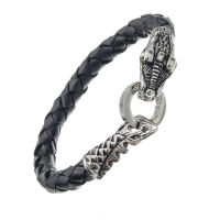 Lederarmband Edelstahlverschluss - Drachenkopf + Schwanz 21 cm