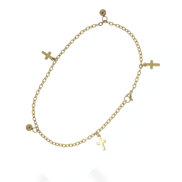 Stainless steel anklet - Christian cross PVD-Gold