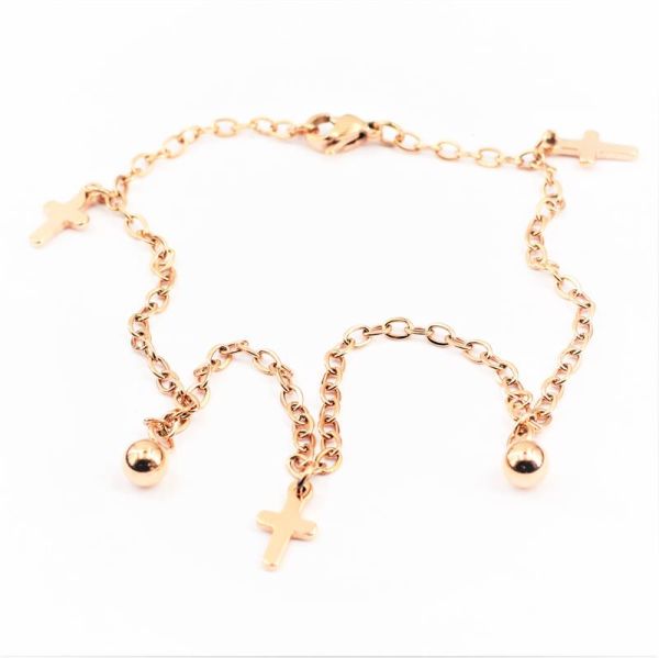 Stainless steel anklet - Christian cross PVD-Roségold