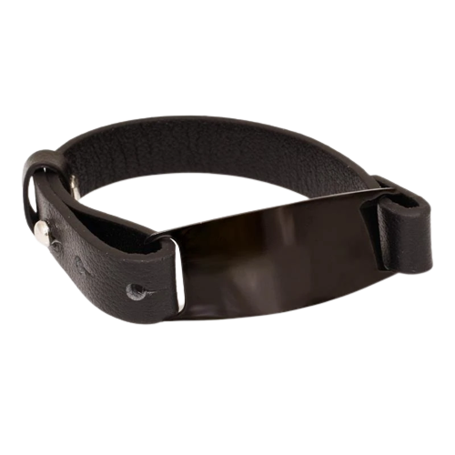 Lederarmband mit Gravurplatte - PVD-Schwarz