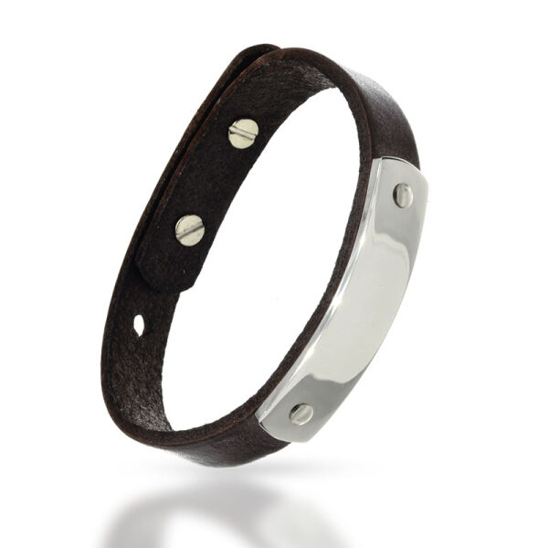Lederarmband mit Gravurplatte Braun