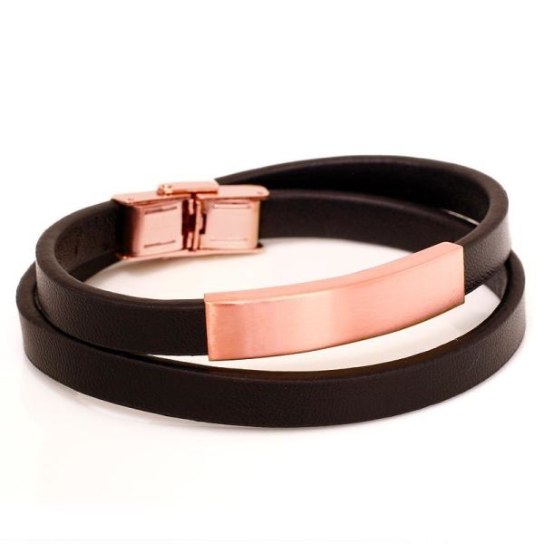 Lederarmband mit Gravurplatte rosegold