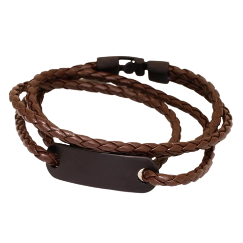 Lederarmband mit Gravurplatte - PVD-Schwarz