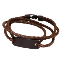 Lederarmband mit Gravurplatte - PVD-Schwarz