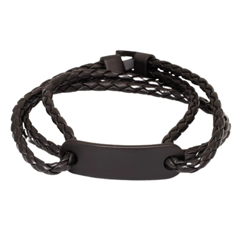 Lederarmband mit Gravurplatte - PVD-Schwarz
