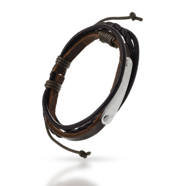 Braunes Lederarmband mit Gravurplatte