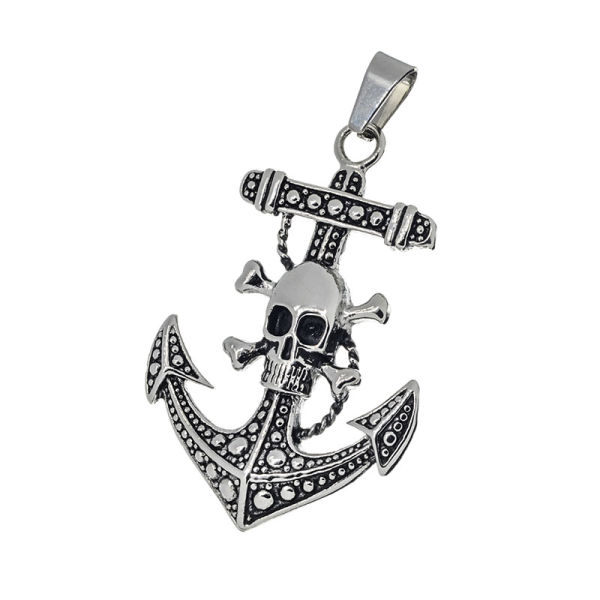Edelstahlanhänger - Anker mit Totenkopf ca. 47 x 34 x 5 mm