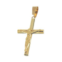 Edelstahlanhänger - Kreuz mit Christus PVD-Gold-Klein