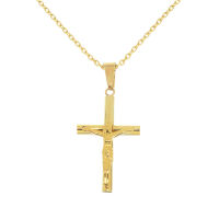 Edelstahlanhänger - Kreuz mit Christus PVD-Gold-Klein