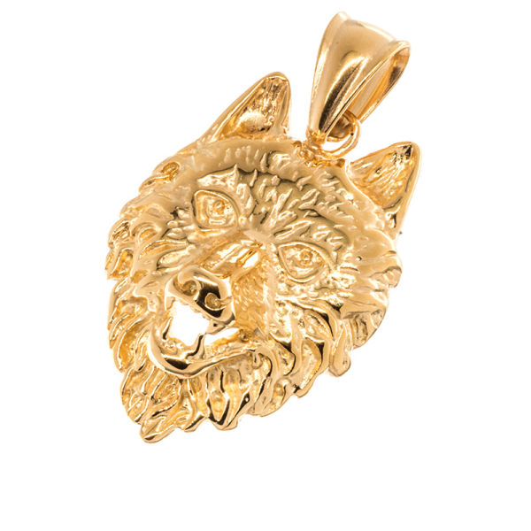 Edelstahlanhänger - Wolfskopf PVD-Gold