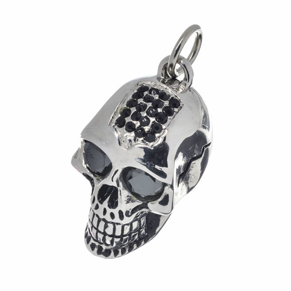 Edelstahlanhänger - Totenkopf mit schwarzen Steinen