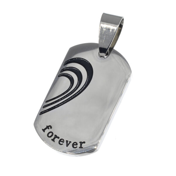 Stainless Steel Pendant – Forever Tag with Curved Heart Motif
