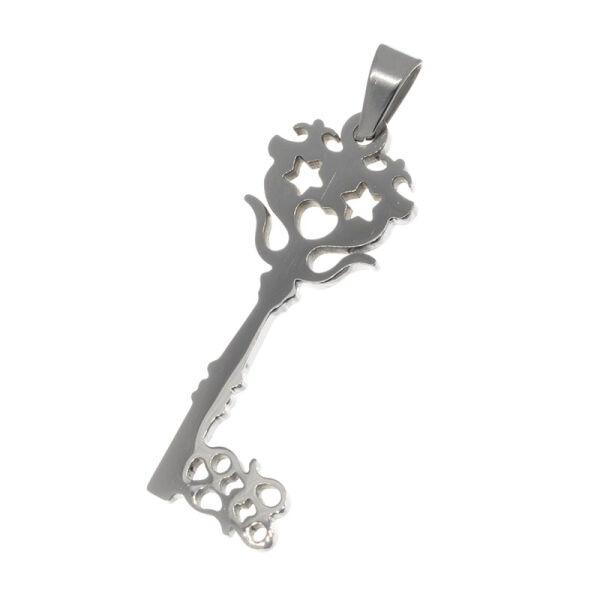 Stainless Steel Pendant – Key with Star Openings in Ornamental Bow