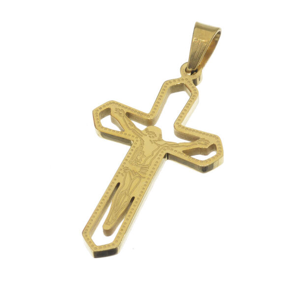 Edelstahlanhänger - Kreuz mit Jesus Gold