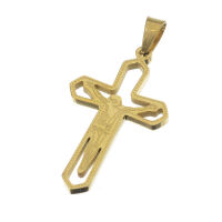 Edelstahlanhänger - Kreuz mit Jesus Gold